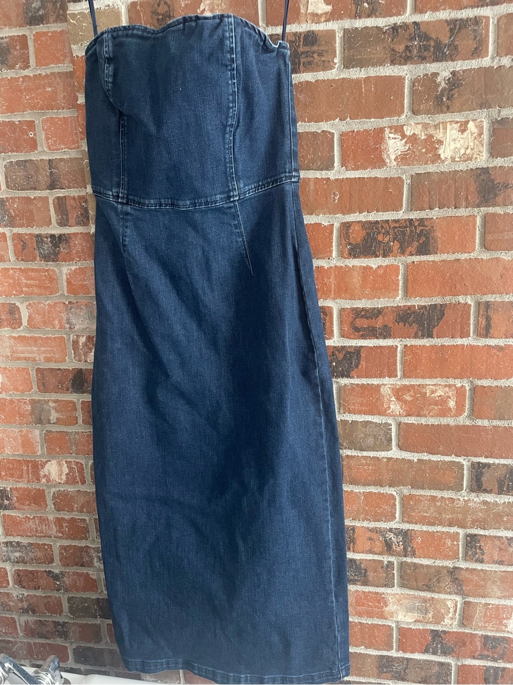 GAP Dark Blue Denim Strapless Midi Dress